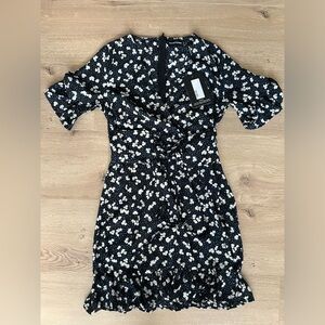 PrettyLittleThing Navy Blue Ditsy Floral Corset Dress US 4